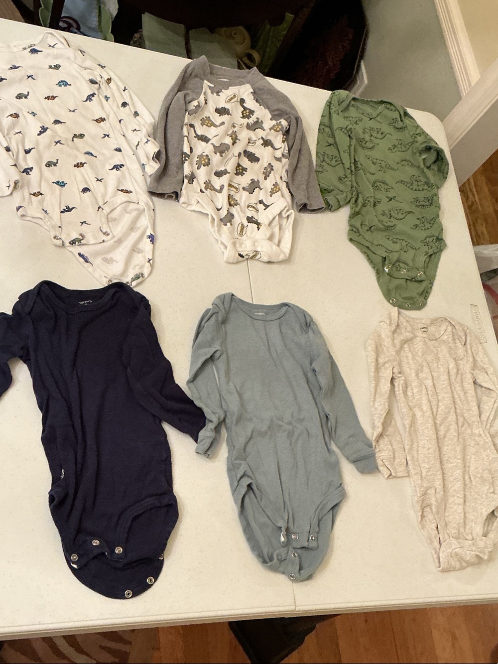 Babyonies Long Sleeve One-Piece- Green, Navy, Light Blue, Cream (Pack)